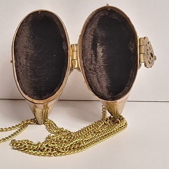 Vintage Copper & Brass Pillow Purse Handbag w/ Chain 17" DropBrown Velvet Lining - Picture 3 of 4